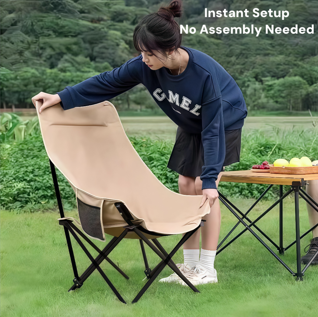 Outdoor Portable Folding Camping Chair - Heavy-Duty & Compact with Side Pockets
