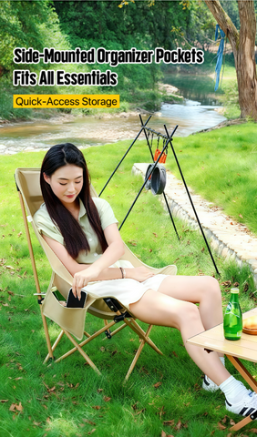 Outdoor Portable Folding Camping Chair - Heavy-Duty & Compact with Side Pockets
